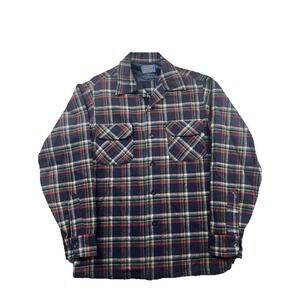 Vintage Pendleton Wool Flannel Plaid Board Shirt Loop Collar 60s 70s Mens Medium